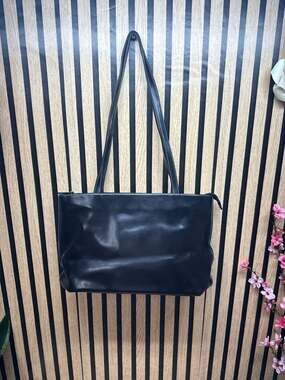 M’Rell Paris Made in France Black Smooth Soft Leather Shoulder Tote Bag